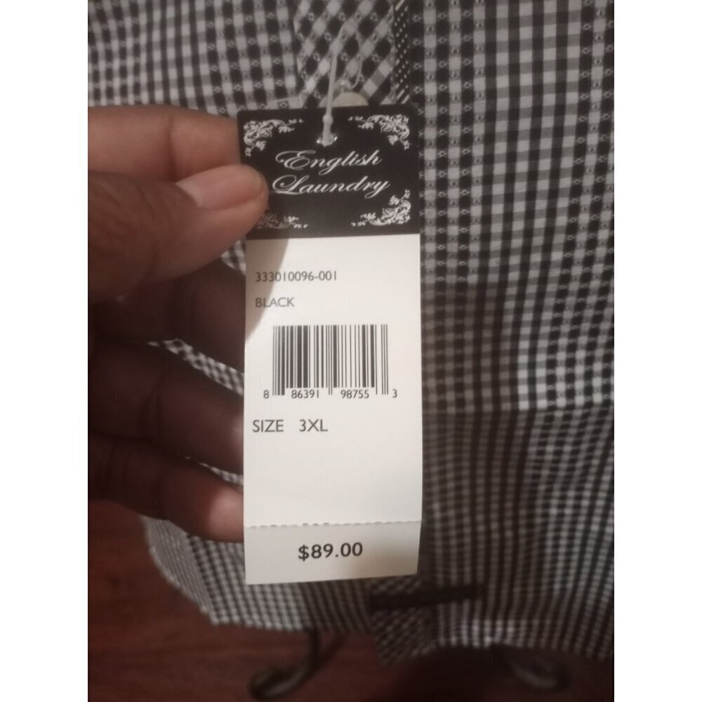 New English Laundry Shirt Mens 3XL Black Label Long Sleeve Button Up Black White - Picture 4 of 15
